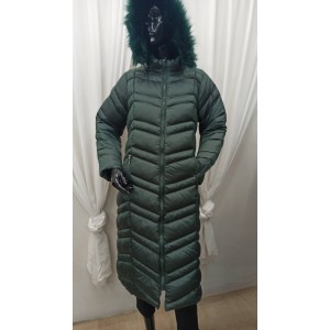 Long quilted jacket with detachable hood