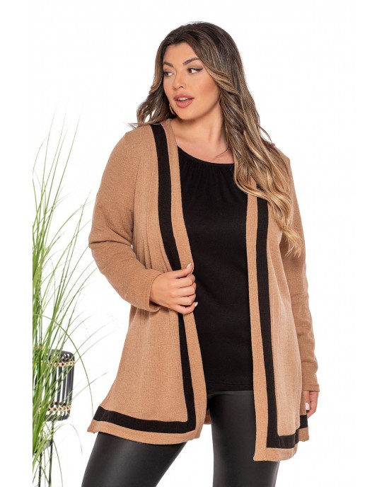 Two-tone cardigan knitted long
